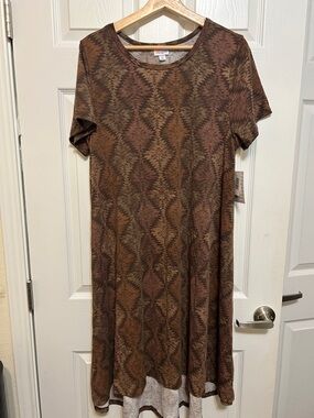 LuLaRoe Brown & Olive Geometric Midi Dress XL